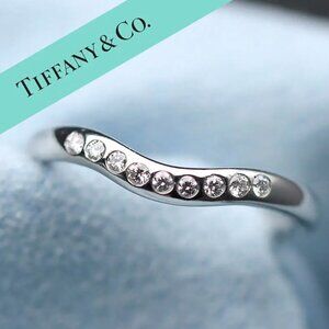 $2200 Tiffany Co Elsa Peretti Platinum Diamond Curved Band Ring Sz 6,5